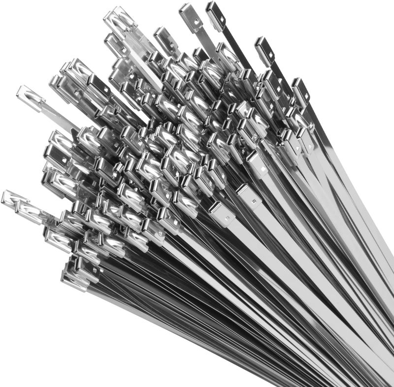 XINGO 11.8 Inch Metal Zip Ties (200 Pack), 304 Stainless Steel Heavy Duty Zip Ties, 300lbs Tensile Strength, Multi-Purpose Self-locking Cable Ties for Exhaust Wrap, Outdoor and Canopy Etc - Image 1